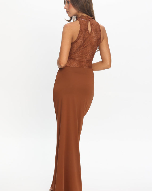 Chocolate Lace Bodice Cowl Maxi Dress