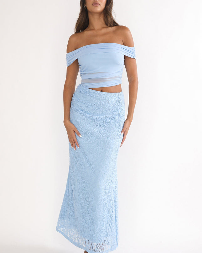 Blue Off-Shoulder Lace Maxi Dress