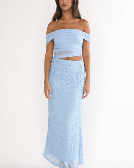 Blue Off-Shoulder Lace Maxi Dress