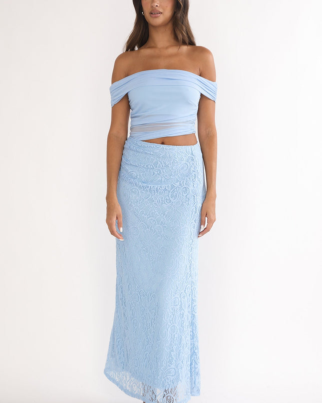 Blue Off-Shoulder Lace Maxi Dress