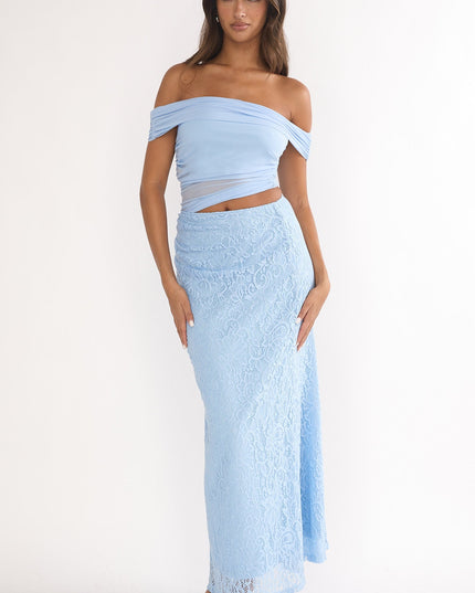 Blue Off-Shoulder Lace Maxi Dress