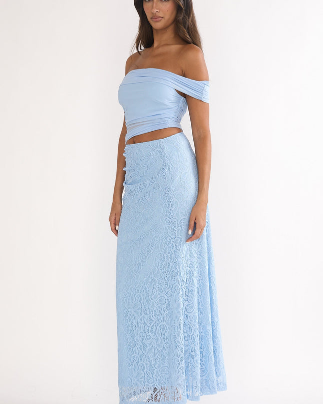 Blue Off-Shoulder Lace Maxi Dress