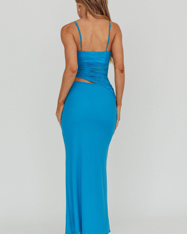 Blue Lace Bodice Maxi Dress