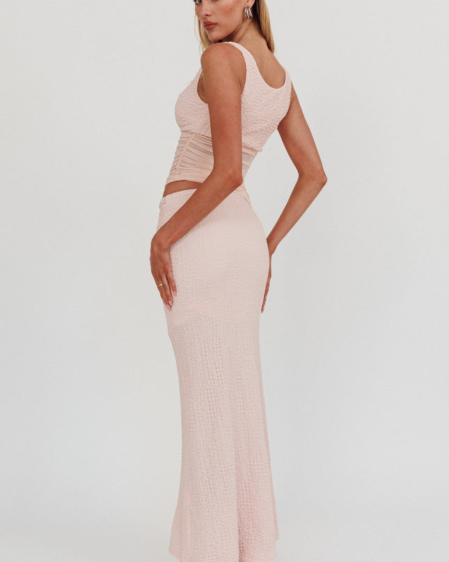 Baby Pink Mesh Waist Maxi Dress
