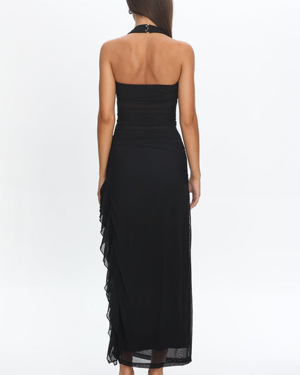Black Halterneck Mesh Maxi Dress