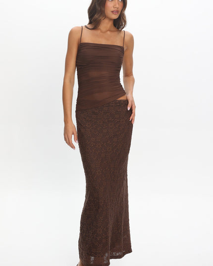 Chocolate Cami Strap Mesh Maxi Dress