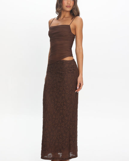 Chocolate Cami Strap Mesh Maxi Dress
