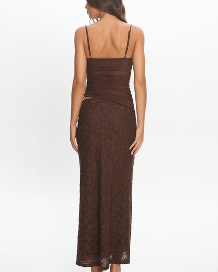 Chocolate Cami Strap Mesh Maxi Dress