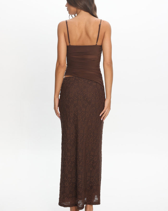 Chocolate Cami Strap Mesh Maxi Dress