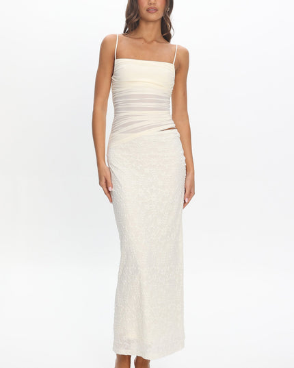 Cream Cami Strap Mesh Maxi Dress