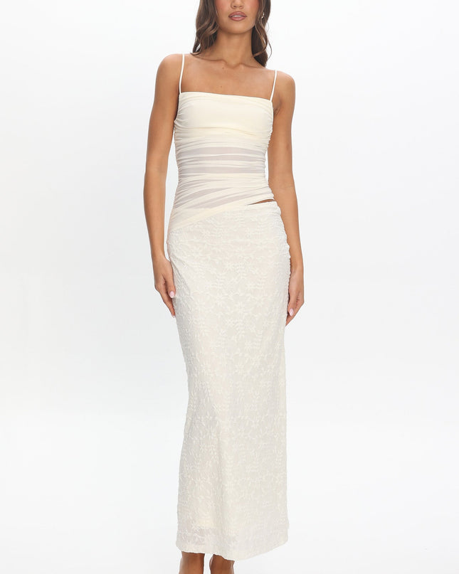 Cream Cami Strap Mesh Maxi Dress