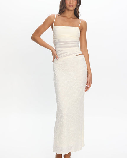 Cream Cami Strap Mesh Maxi Dress