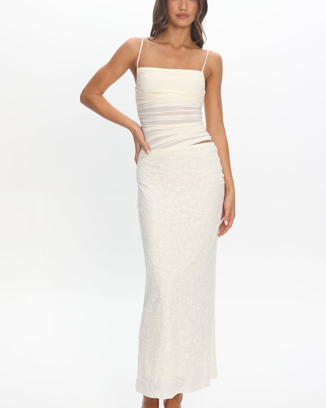 Cream Cami Strap Mesh Maxi Dress