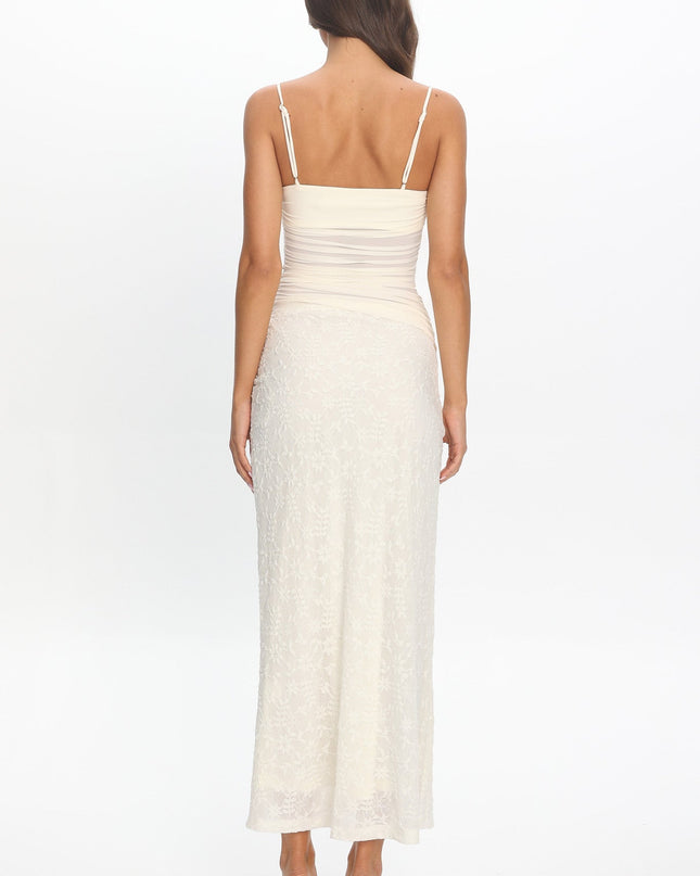 Cream Cami Strap Mesh Maxi Dress