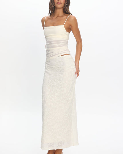 Cream Cami Strap Mesh Maxi Dress