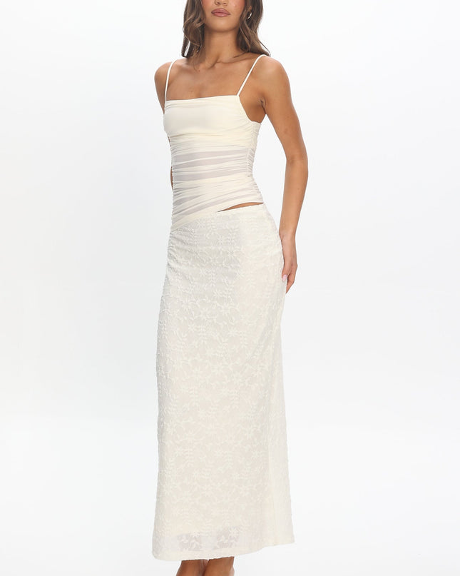 Cream Cami Strap Mesh Maxi Dress