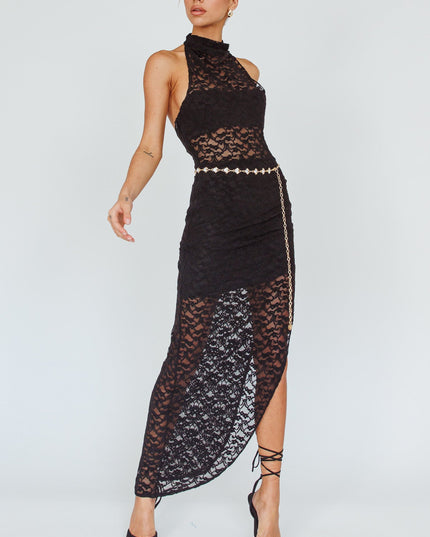 Black Lace Halter Maxi Dress