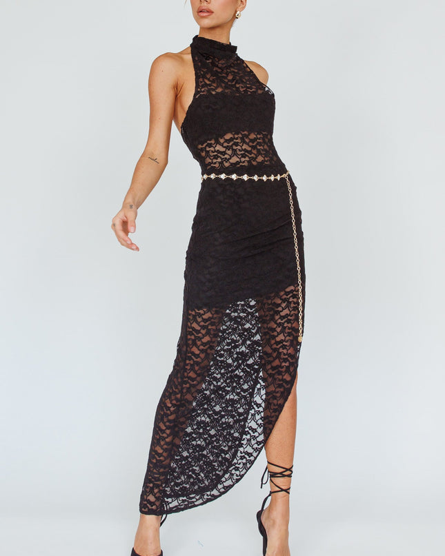 Black Lace Halter Maxi Dress