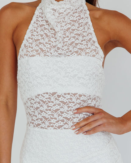 White Lace Halter Maxi Dress
