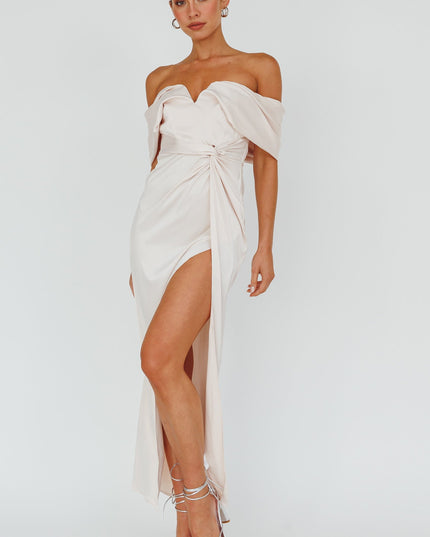 Pearl Off-Shoulder Twist Maxi Dress