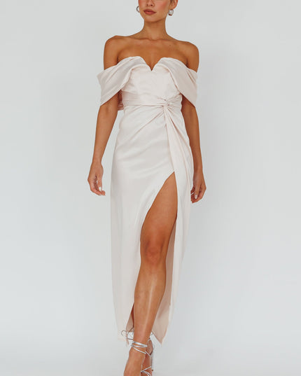 Pearl Off-Shoulder Twist Maxi Dress