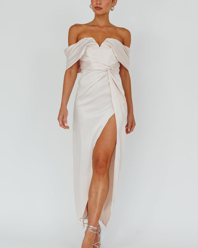Pearl Off-Shoulder Twist Maxi Dress