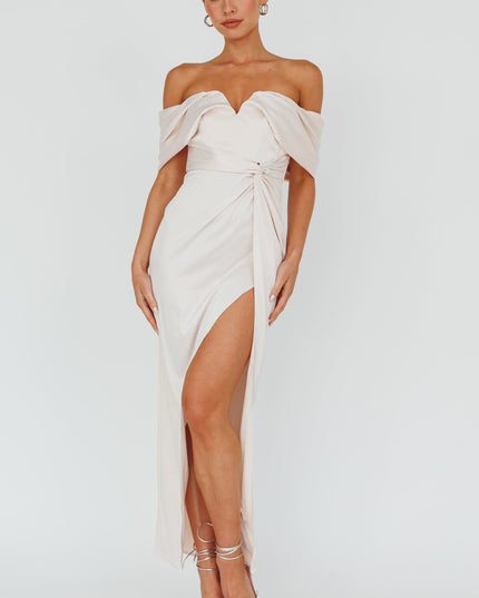 Pearl Off-Shoulder Twist Maxi Dress
