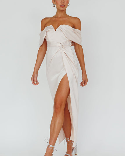 Pearl Off-Shoulder Twist Maxi Dress