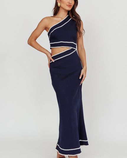 Dark Denim One-Shoulder Cut-Out Maxi Dress