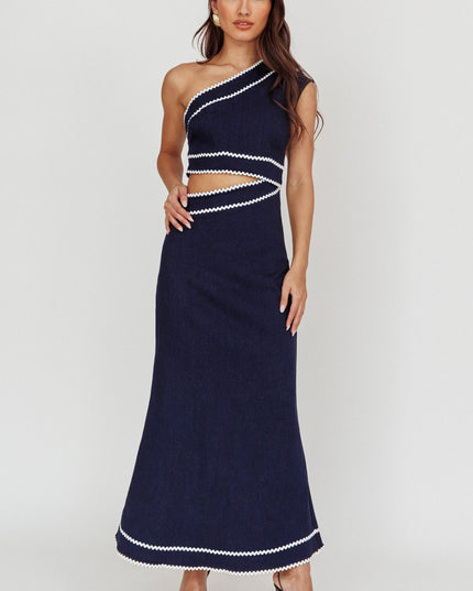 Dark Denim One-Shoulder Cut-Out Maxi Dress