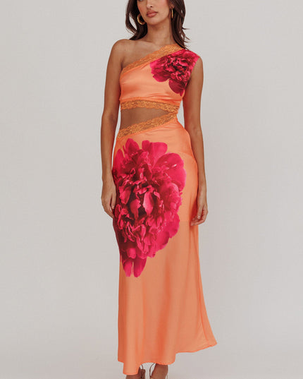Orange One-Shoulder Cut-Out Maxi Dress