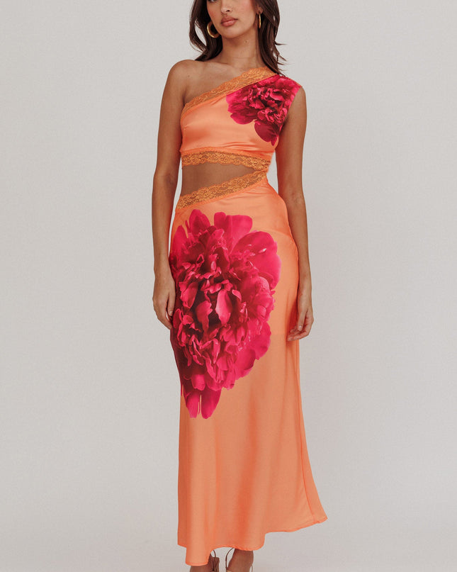 Orange One-Shoulder Cut-Out Maxi Dress