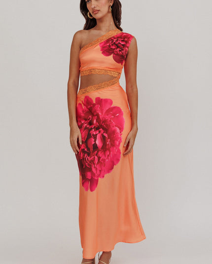 Orange One-Shoulder Cut-Out Maxi Dress