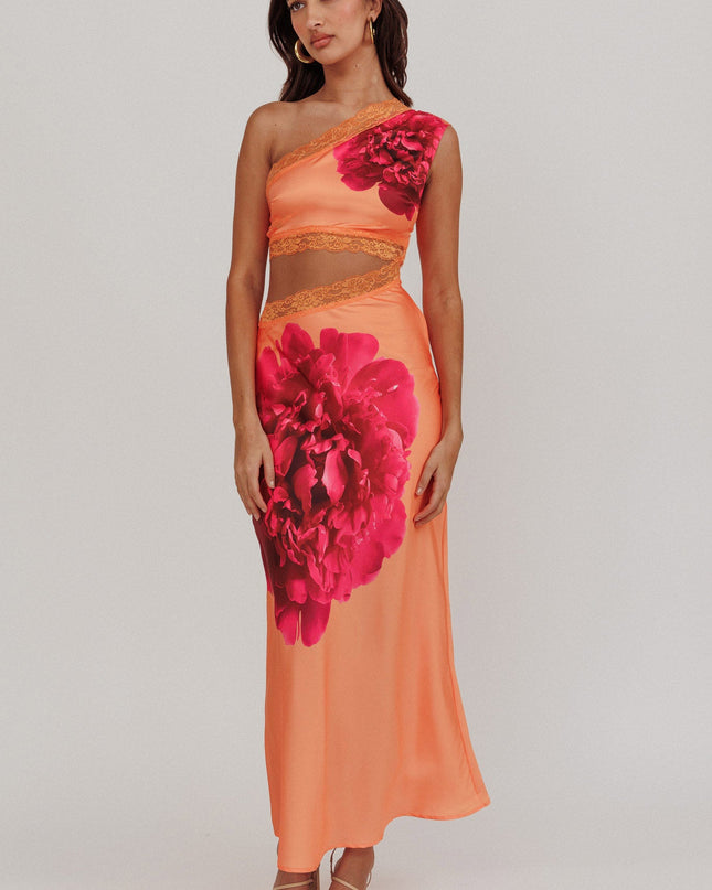 Orange One-Shoulder Cut-Out Maxi Dress
