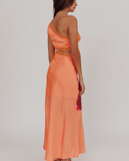 Orange One-Shoulder Cut-Out Maxi Dress
