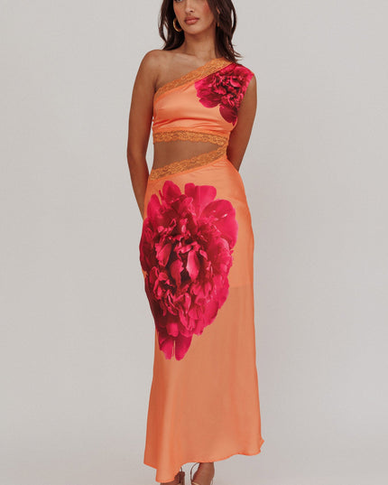 Orange One-Shoulder Cut-Out Maxi Dress