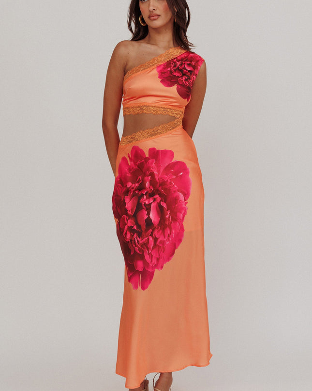 Orange One-Shoulder Cut-Out Maxi Dress