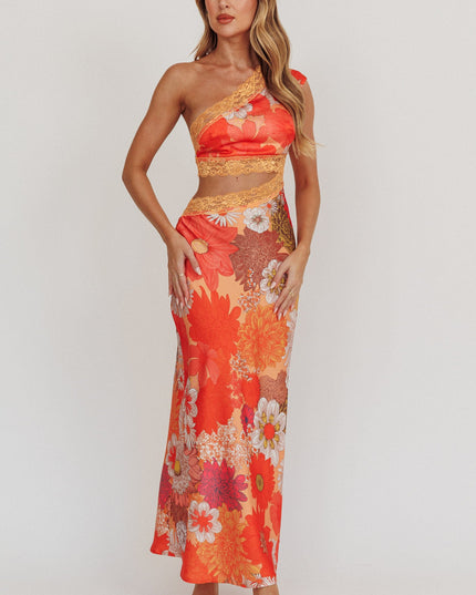 Floral One-Shoulder Cut-Out Maxi Dress