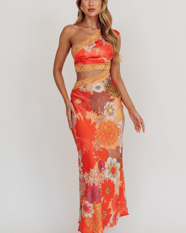 Floral One-Shoulder Cut-Out Maxi Dress