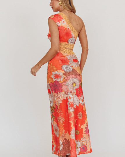 Floral One-Shoulder Cut-Out Maxi Dress