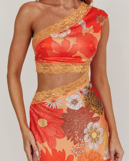 Floral One-Shoulder Cut-Out Maxi Dress