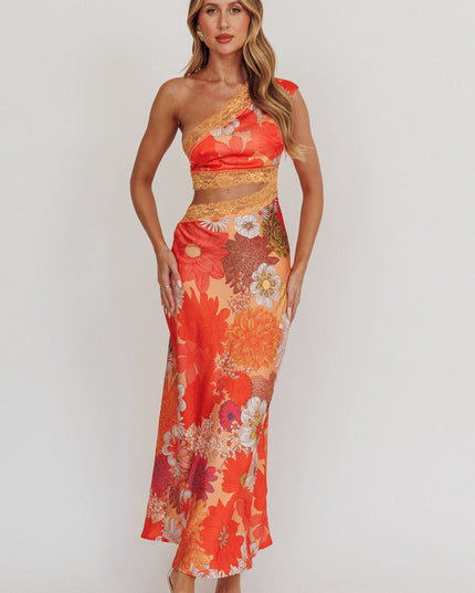 Floral One-Shoulder Cut-Out Maxi Dress