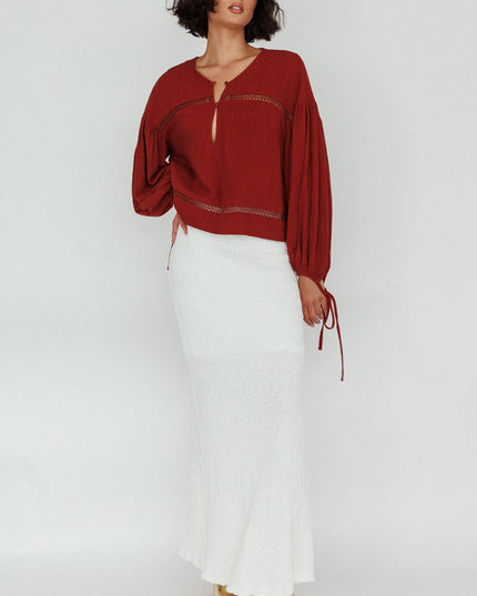 Long Sleeve Embroidery Trim Top Tobacco