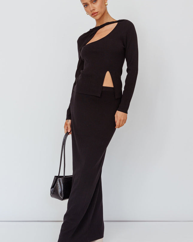 Black Knit Maxi Skirt