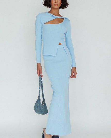 Blue Knit Maxi Skirt
