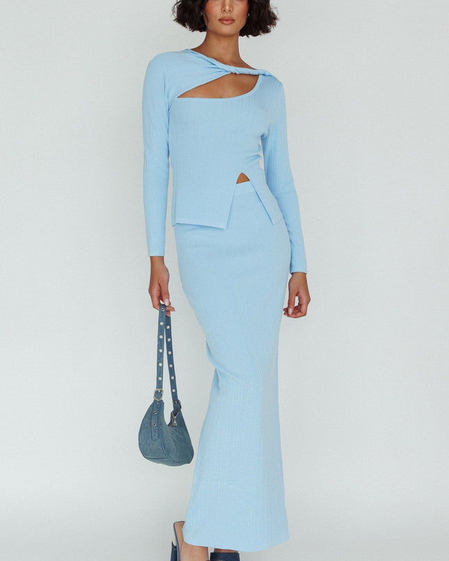 Blue Knit Maxi Skirt