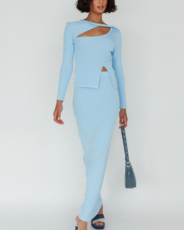 Blue Knit Maxi Skirt