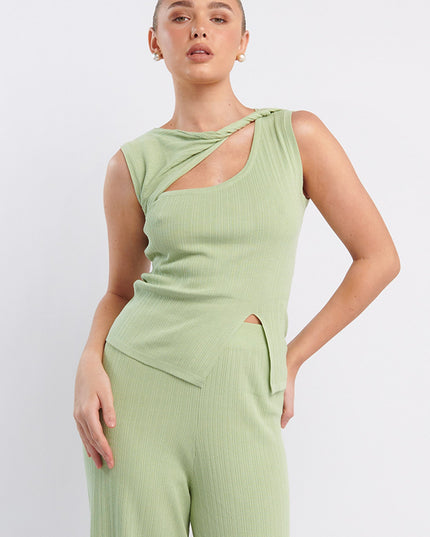 Sage Twist Neck Sleeveless Keyhole Top