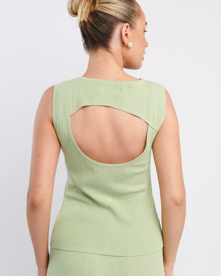 Sage Twist Neck Sleeveless Keyhole Top