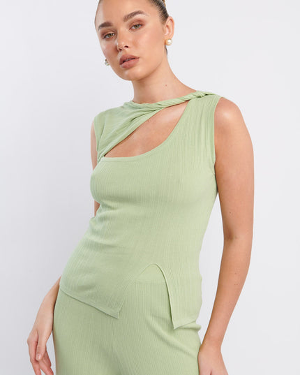 Sage Twist Neck Sleeveless Keyhole Top